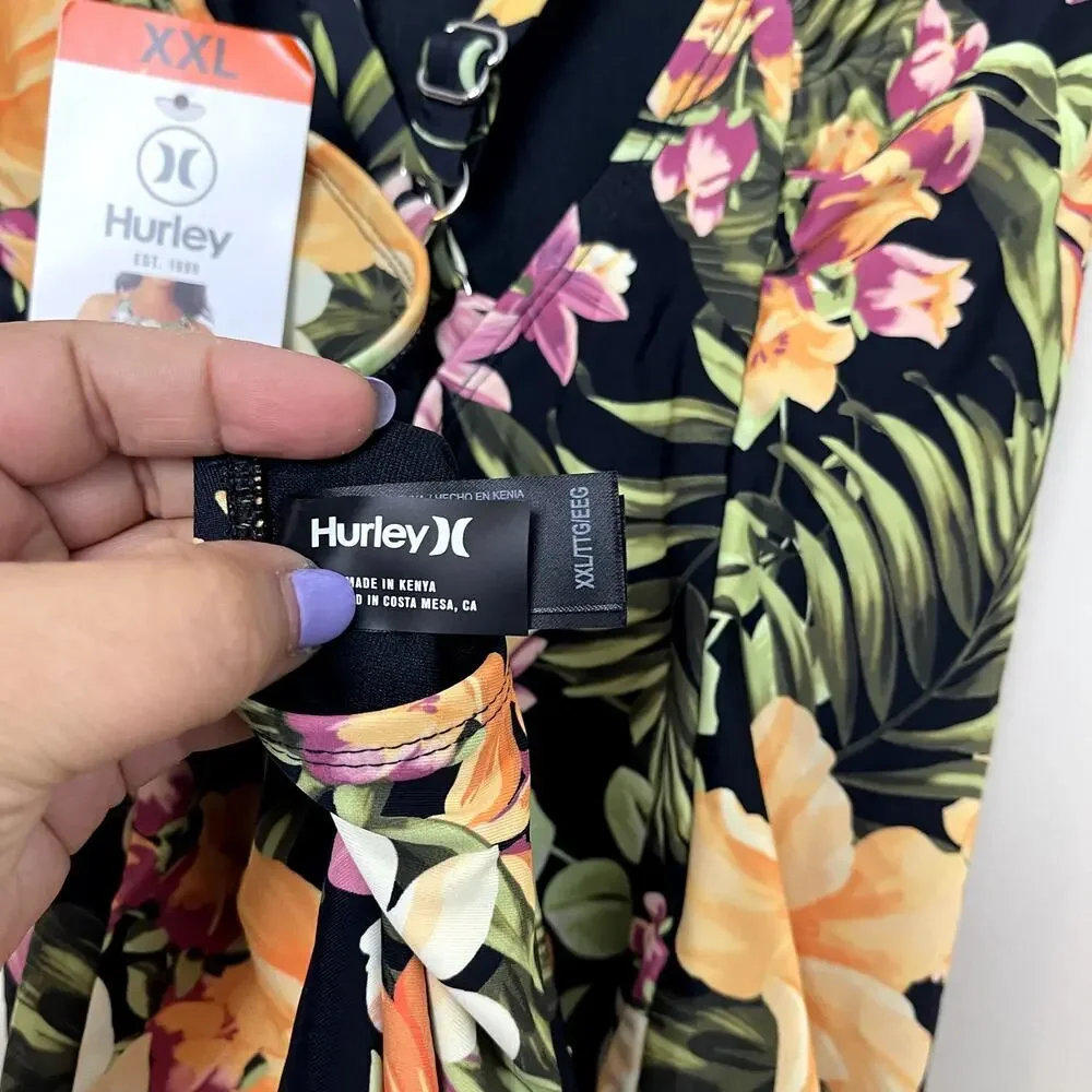 NWT Hurley Floral  One-Piece UPF 50+ Stretch Swimsuit‎ Orange Waikiki Wonder XXL